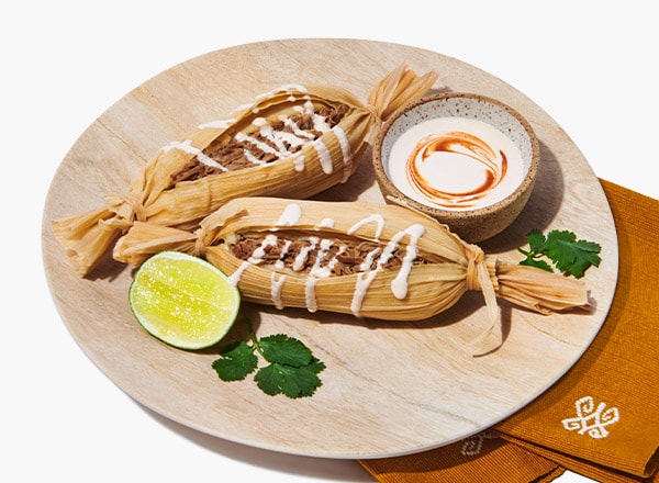 Pork Carnitas Tamales with Chipotle Crema