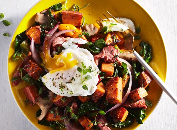 Roasted Sweet Potato and Ham Hash