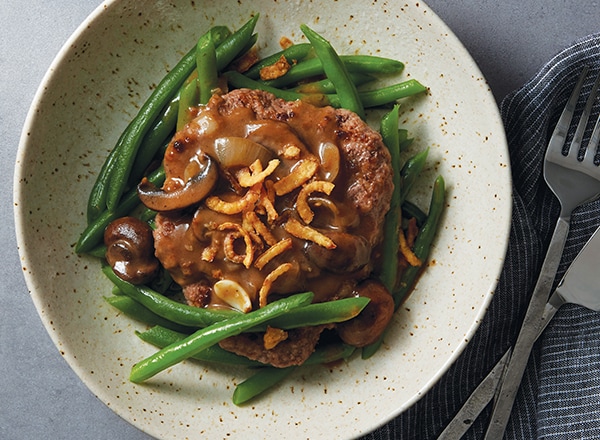 Beef with Mushroom Gravy over Green Beans