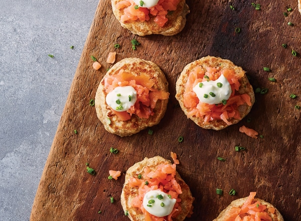Cheddar Blini with Smoked Salmon 