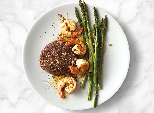 Steak & Shrimp Surf & Turf with Oven-Roasted Asparagus