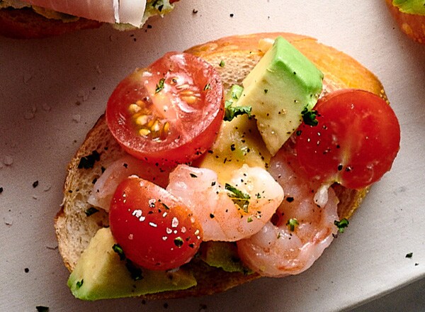 Garlic Shrimp and Avocado Crostini