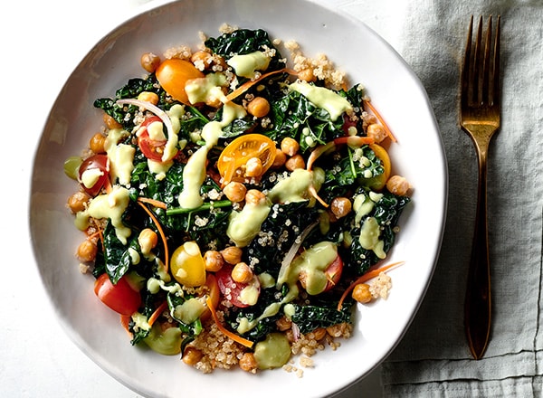 Kale and Chickpea Grain Bowl with Avocado Dressing