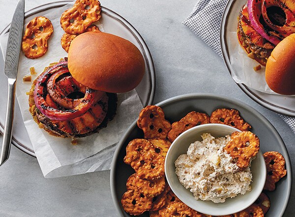 Pineapple-Jalapeño Burger with Pineapple-Nut Whip Dip