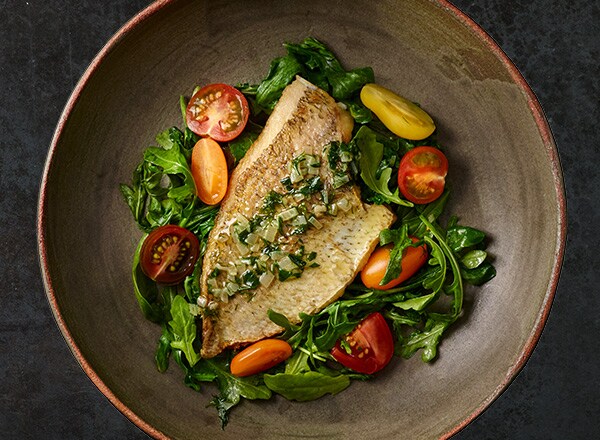 Pan-Seared Porgy with Wilted Arugula Salad and Herb-Butter Sauce