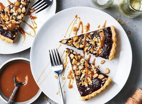 Salted Caramel Macadamia and Dark Chocolate Tart