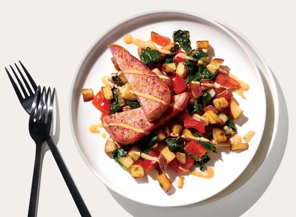 Seared Spam, Potato, and Spinach Hash