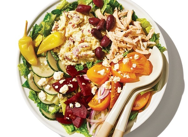 Greek Salad with Pulled Oven Roasted Chicken, Potato Salad, Beets ...