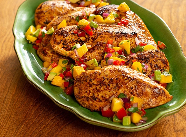 Caribbean-Style Chicken with Mango-Avocado Salsa