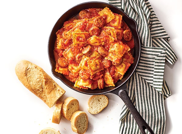One-Pan Ravioli with Smoked Sausage 