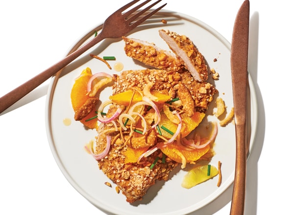 Peanut Powder Breaded Pork Cutlets and Crunchy Citrus Salad