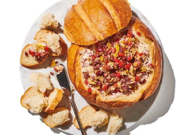 Hoagie Dip with Olive Salad in Bread Bowl