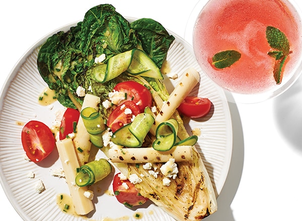 Sparkle-tini and Grilled Romaine Salad