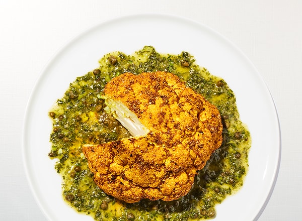 Spiced Whole Roasted Cauliflower with Caper Vinaigrette