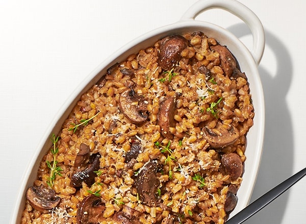 Oven-Roasted Mushroom Farro Risotto