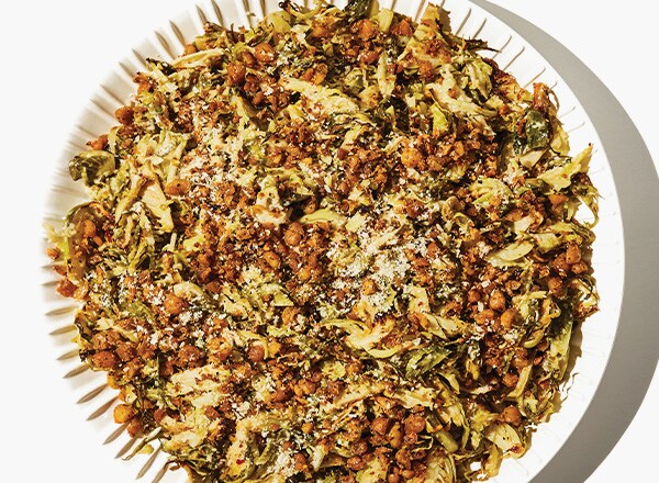 Roasted Brussels Sprouts Salad with Crispy Chickpea Topping