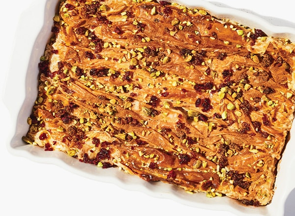 Phyllo Milk Pie with Pistachios and Cranberries