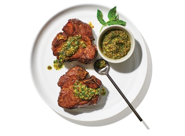 Lamb Loin Chops with Pistachio-Mint Pesto