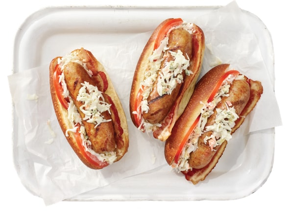 Cheddar Bacon Sausages with Blue Cheese Coleslaw