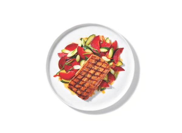 Sriracha-Glazed Salmon with Cucumber-Plum Salad
