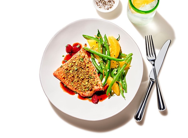 Pistachio-Crusted Salmon in Cherry Sauce