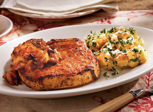 Pork Chops and Bacon–Caramelized Onion Jam