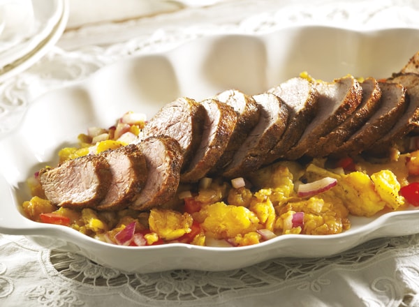Spiced Pork with Plantain Hash
