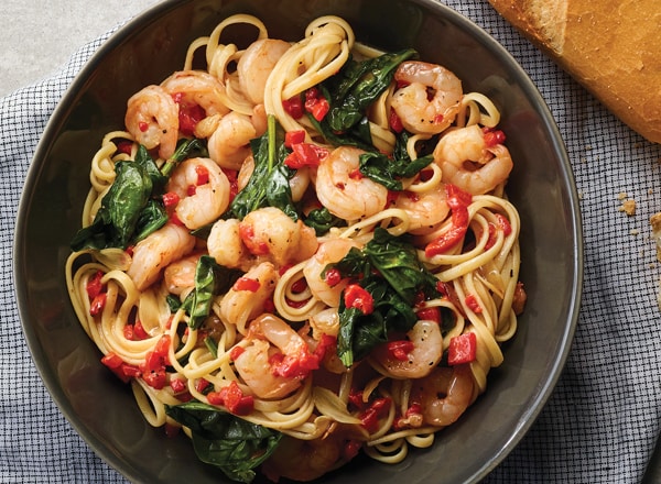 Shrimp Scampi with Roasted Peppers and Spinach