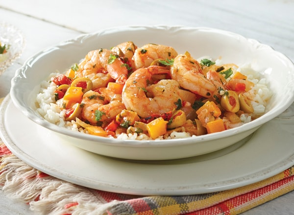 Shrimp and Pepper Sauté with Creamy Citrus Salad