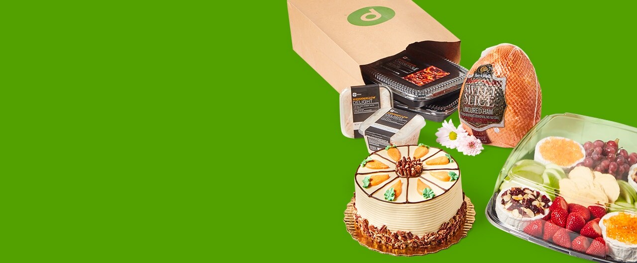 ham, fruit tray and carrot cake 