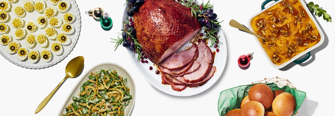 Prepared holiday turkey and side dishes