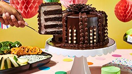 birthday cake and platters 