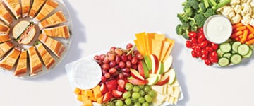 Sandwich platter, fresh fruit and cheese platter, vegetable platter