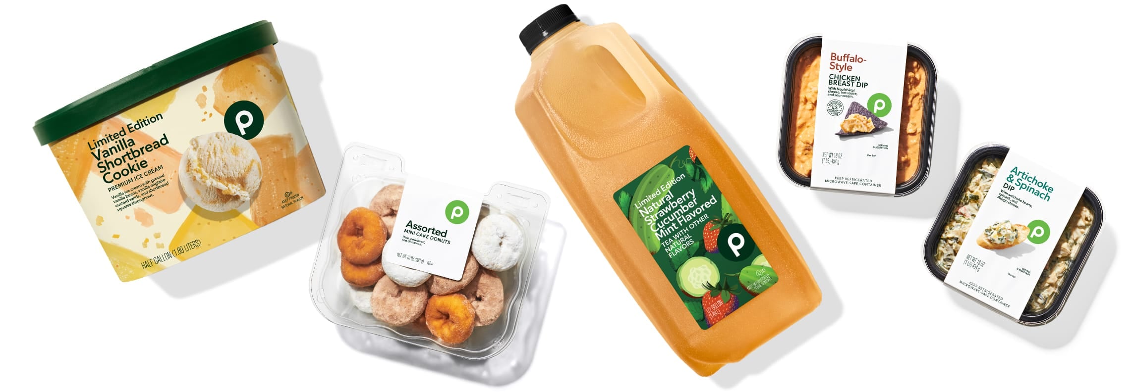 Publix brand ice cream, donuts, lemonade, and dips in new packaging 