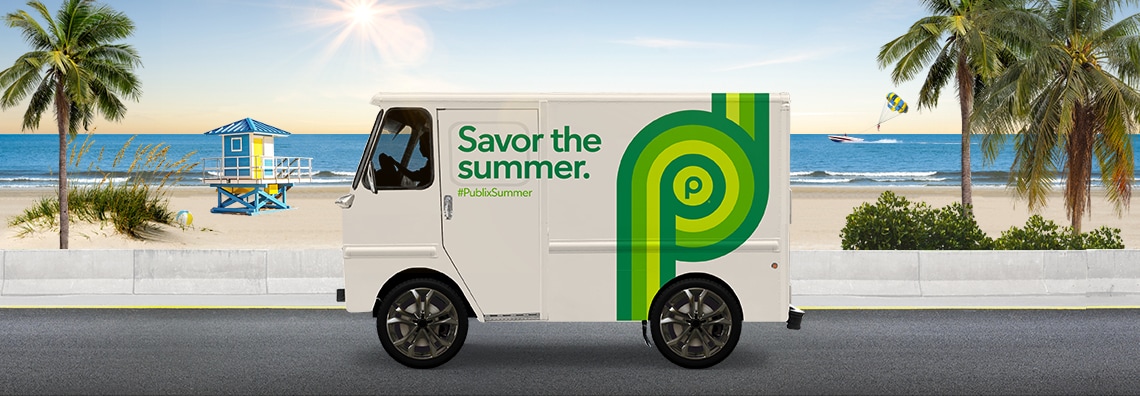 Publix summer ice cream truck driving by the beach.