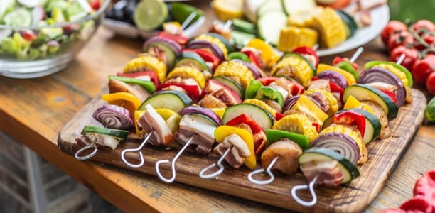 grilled shish kabob with meat and veggies