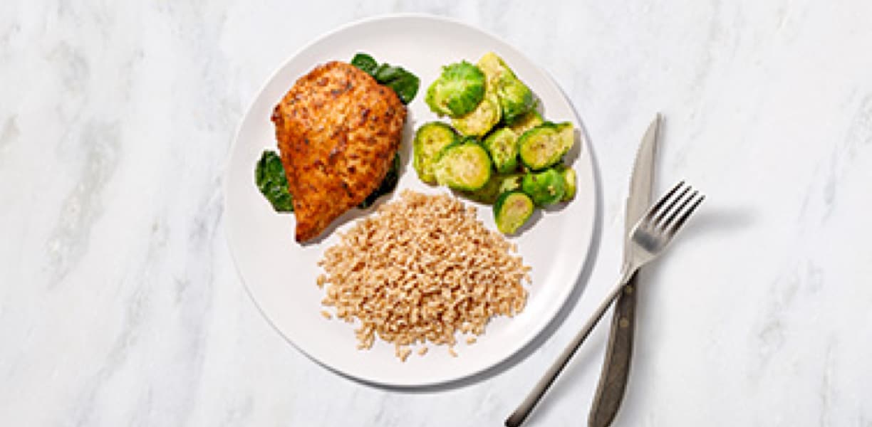 Chicken, brussels sprouts, and rice 