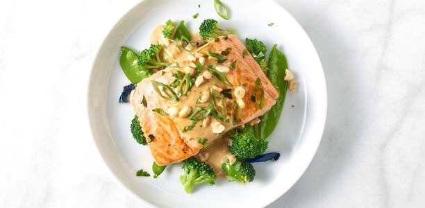 Thai-Style Tahini Salmon with Stir-Fry Vegetables
