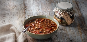 bowl of soup and jar of cookies