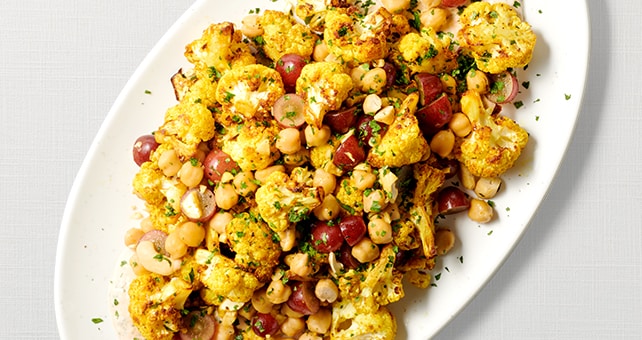 Air Fryer Roasted Curried Cauliflower–Chickpea Salad