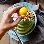 lemon, chick peas, and avocado