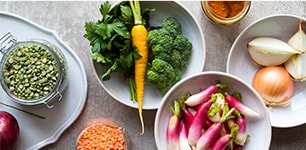 bowls of various vegetables