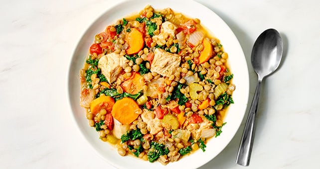 One Pot Pork, Kale, and Lentil Stew