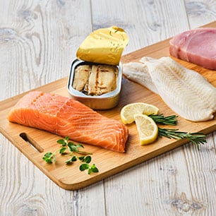 fresh seafood on a cutting board 