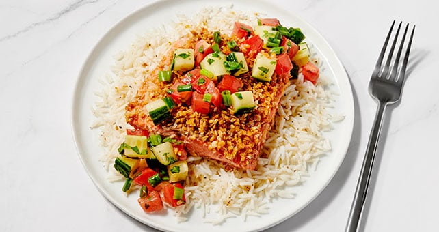  Flaxseed Salmon with Cucumber-Tomato Salsa