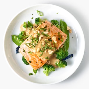 Thai-Style Tahini Salmon with Stir-Fry Vegetables