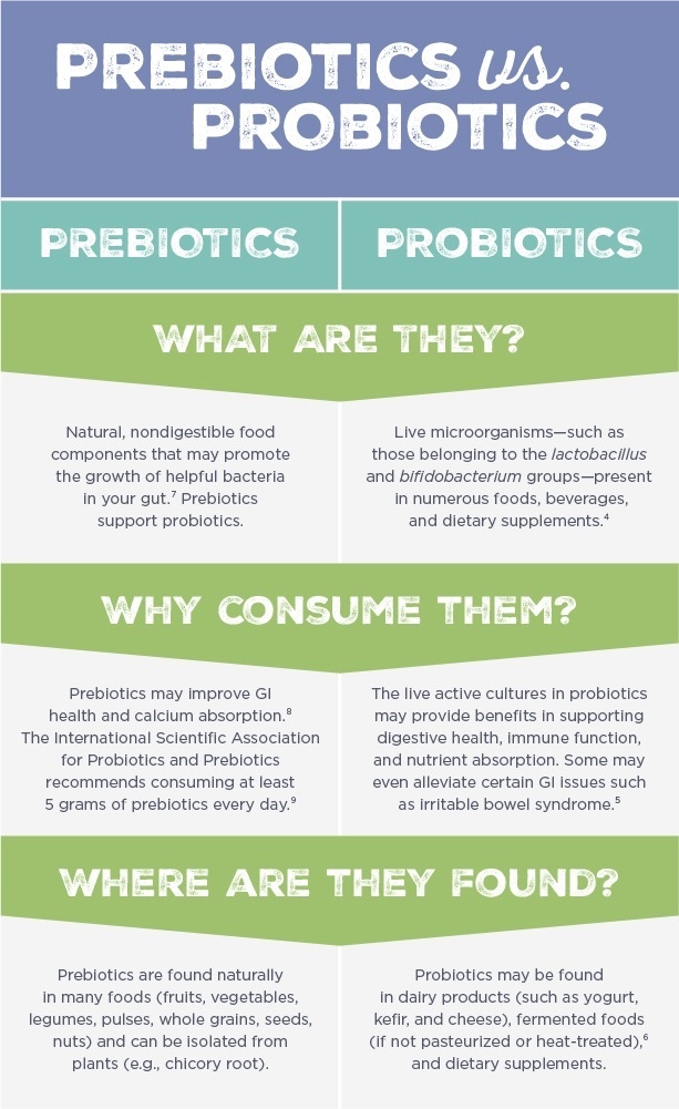 prebiotics vs probiotics infographic