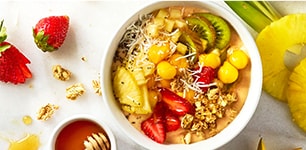 blended tropical fruit and yogurt bowl