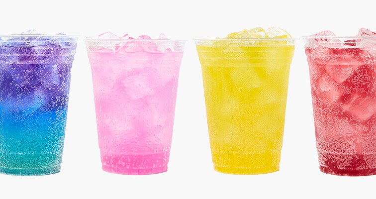 variety of colorful seltzers in cups 