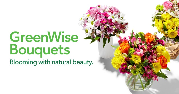 Three GreenWise Bouquets in vases 
